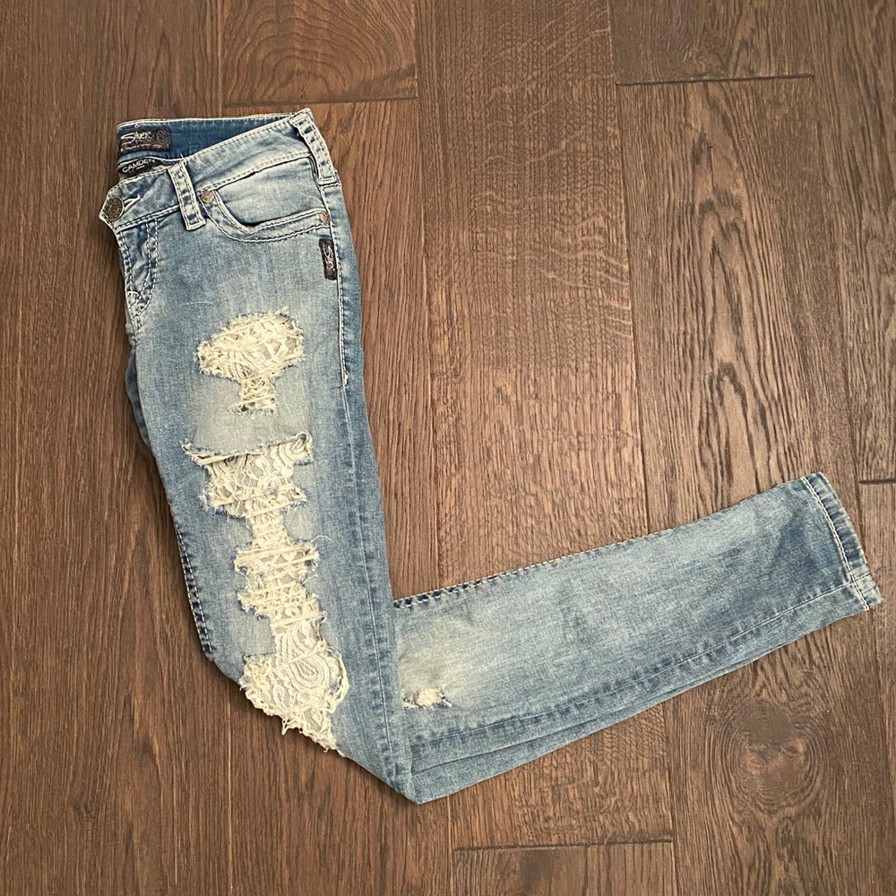 SILVER- lowrise skinny lace jeans